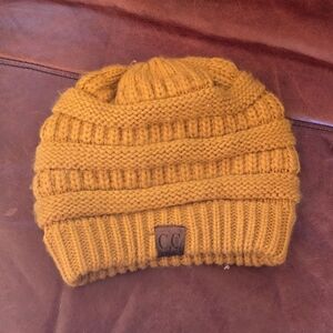C.C Mustard Knit Beanie with Ribbed Texture